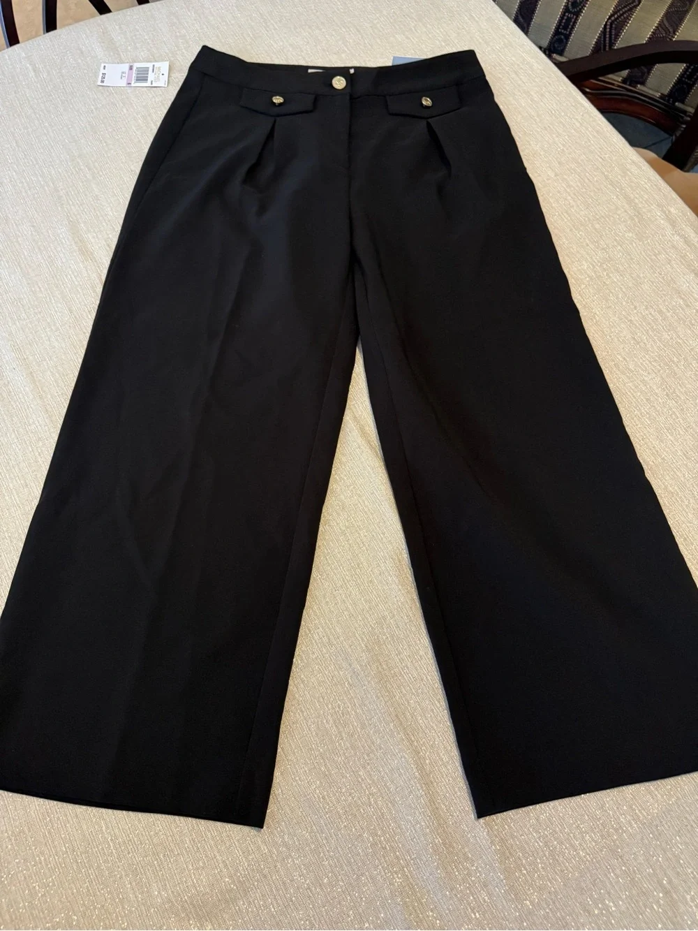 Michael Kors Black Wide-Leg Trousers with Gold Buttons